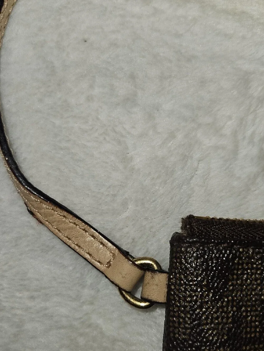 Michael Kors Dark Brown Signature Wristlet with Beige Strap
